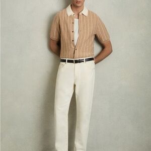 Reiss Tan and Cream Striped Men's Shirt